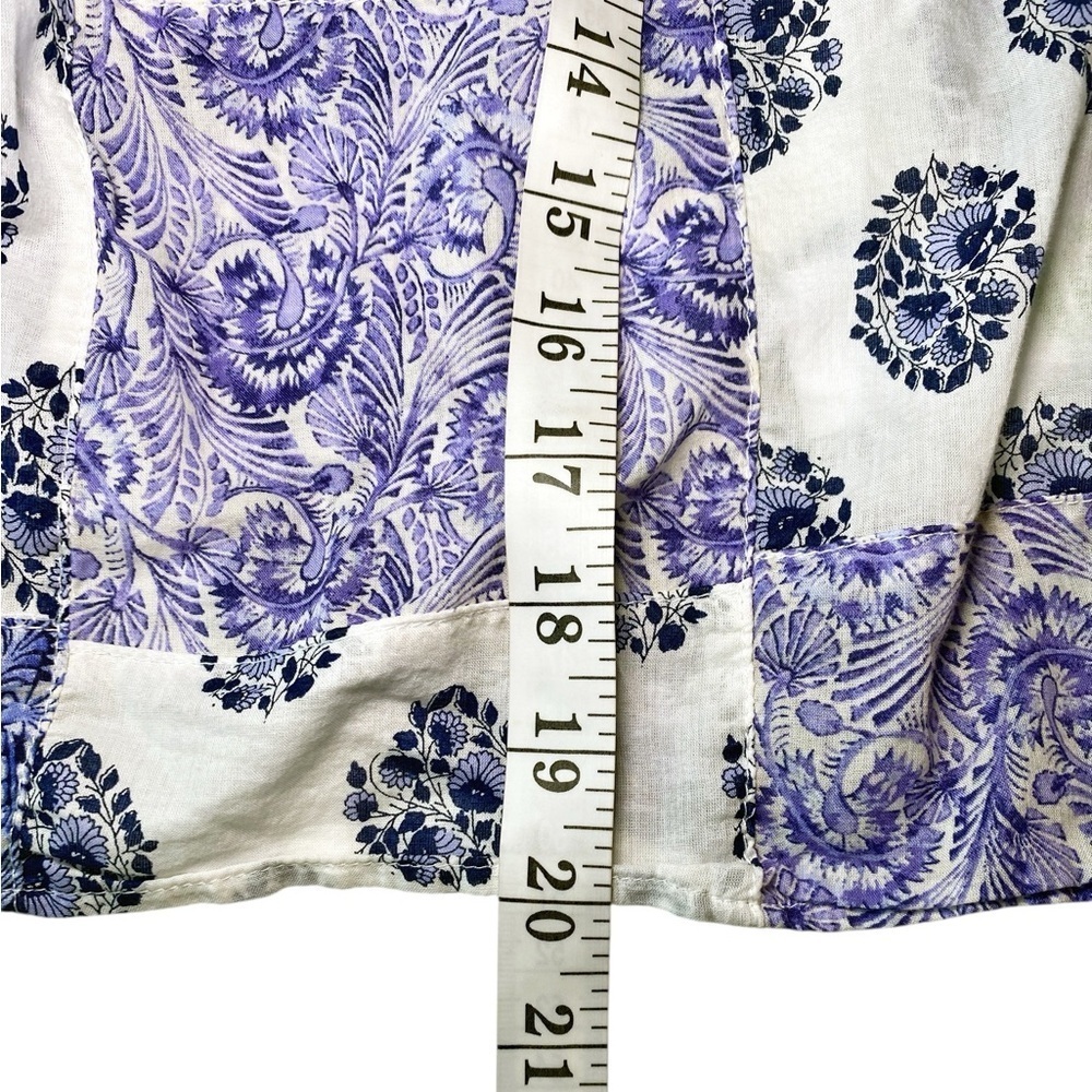 J. Crew Blue and White Patchwork Cropped Peasant Blouse - Picture 12 of 12